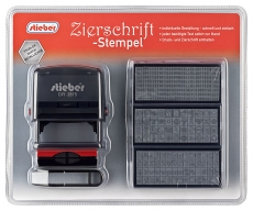 stieber® ZIERSCHRIFT-Stempelset zum Selbersetzen, 5 Zeilen: 6 Typensätze, 2 Kissen, Stempelunterlage