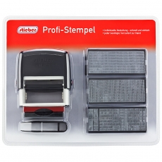 stieber® Stempel zum Selbersetzen, 5 Zeilen: 6 Typensätze, 2 Kissen, Stempelunterlage