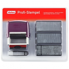 stieber® Stempel zum Selbersetzen, 5 Zeilen: 6 Typensätze, 2 Kissen, Stempelunterlage